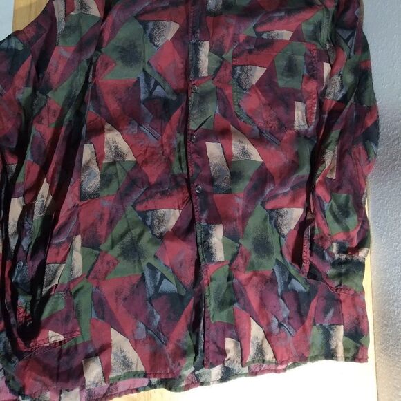 Vintage Stock Options Abstract Geometric Silk Button Down Shirt - Picture 3 of 7